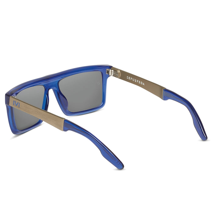 Sepulveda: Matte Midway Blue - Antique Brass / Pacific Blue Flash Lens