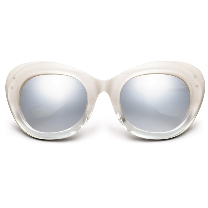 Faye: Polished Ivory Fade - Chrome / Light Blue Chrome Flash Lens